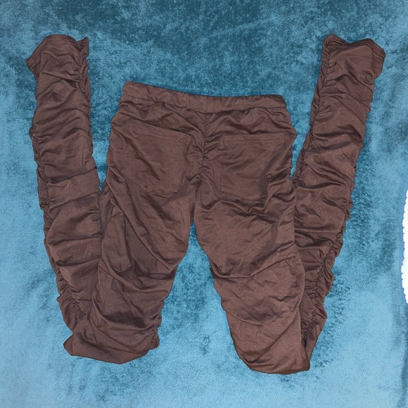 Dolls Kill Poster Grl Brown Low Rise Scrunched Ruched Joggers Pants Leggings - Picture 4 of 5